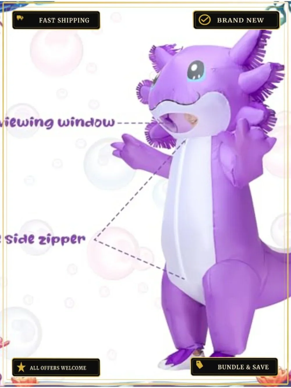 Kids Inflatable Axolotl Costume Blow-Up Suit Halloween Party School Event